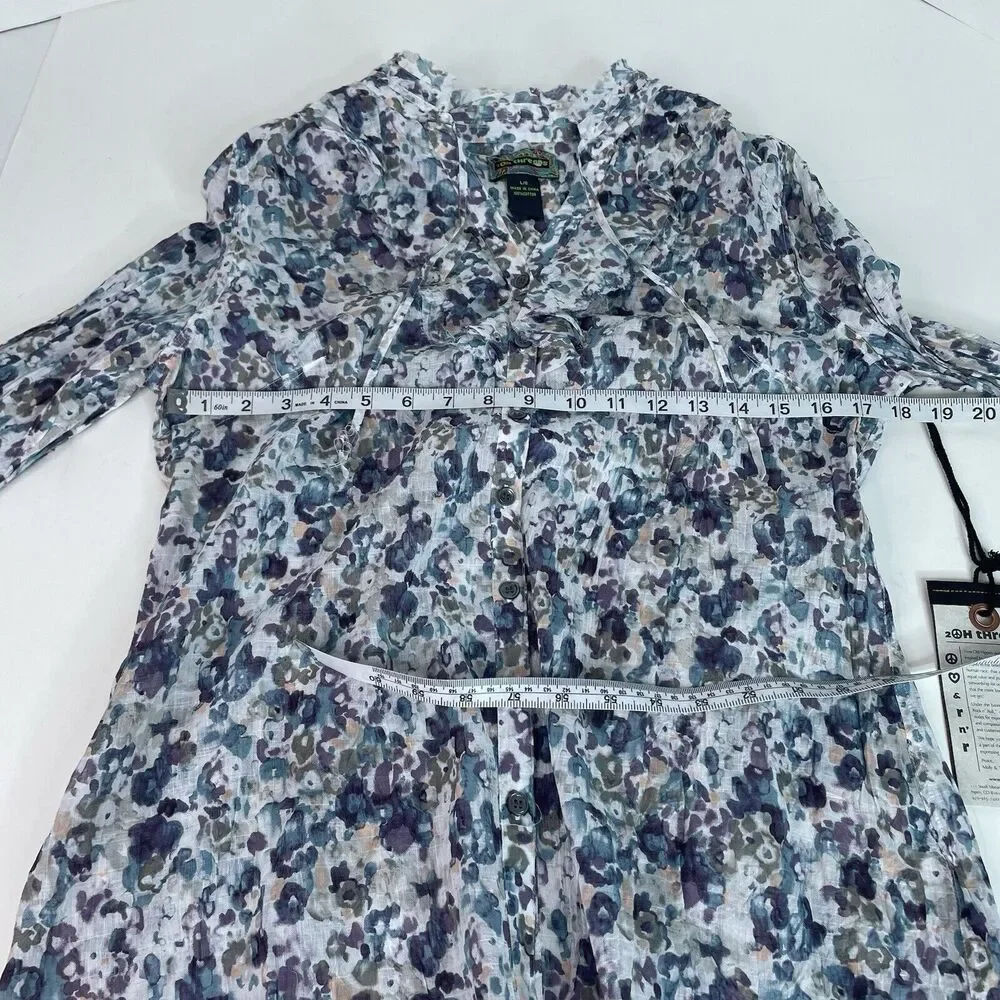 New 2OH Threads Blouse Top, Large, Purple And Grey Floral, 2W39004, Button Up - Picture 6 of 8